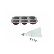 Tognana Non-Stick Carbn Steel Bakeware / Baking Pan Set Muffin 6Cps+Bag+Nozzles Sweet Cherry - Cookette