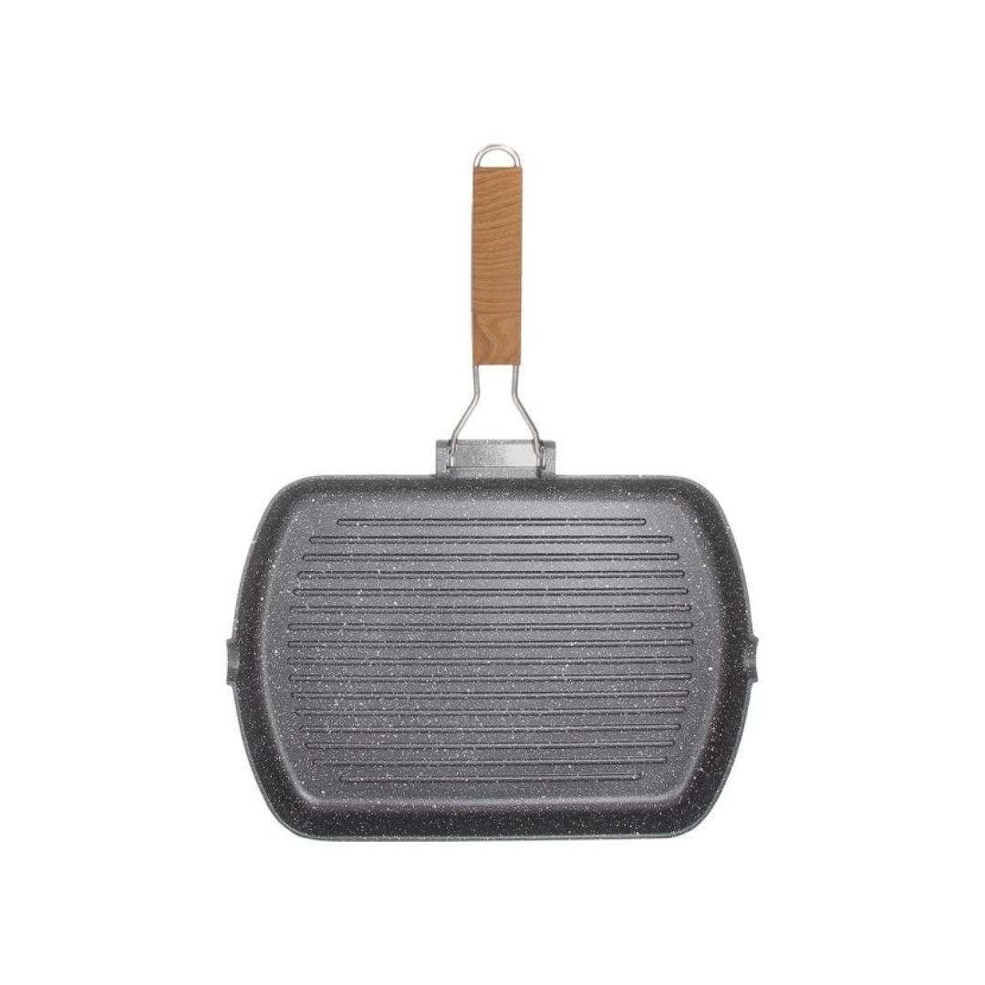 Tognana Great Stone Rectangular Grill Pan 24x34 cm – Non-Stick Aluminum Cookware with Folding Handle