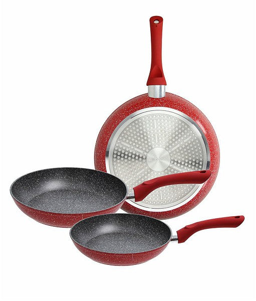 Tognana Cookware Set Of 3 Pans Cm 20/24/28 Grancucina - Red Stone Marble