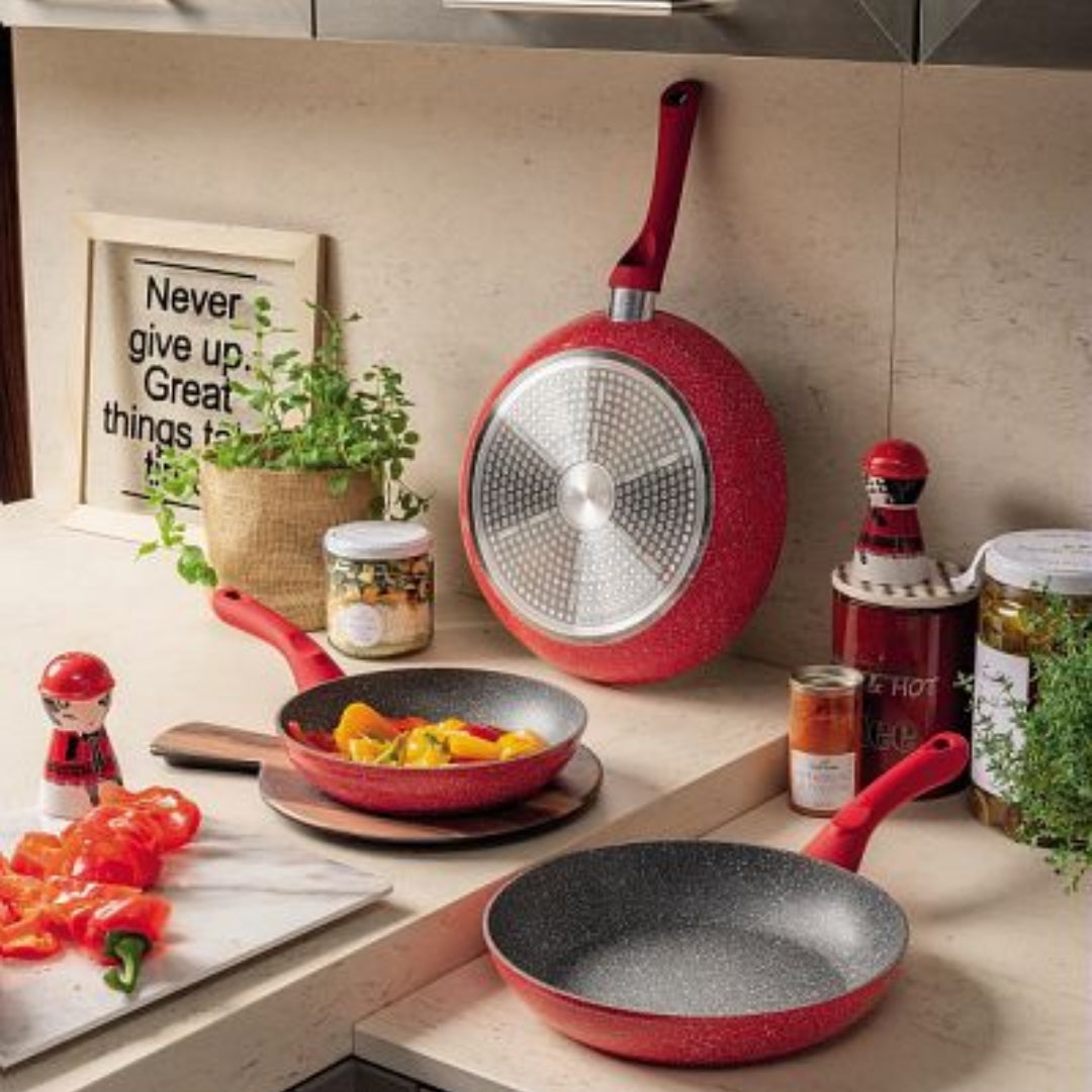 Tognana Cookware Set Of 3 Pans Cm 20/24/28 Grancucina - Red Stone Marble - Cookette