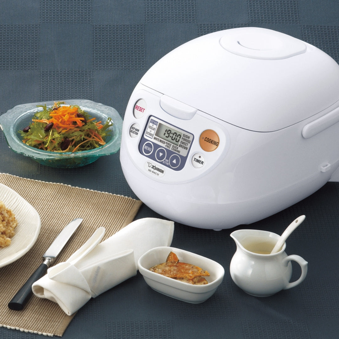 جهاز طهي الأرز/السخان الإلكتروني Zojirushi MICOM Fuzzy Logic باللون الأبيض، NS-WAQ 1.0 لتر/1.8 لتر