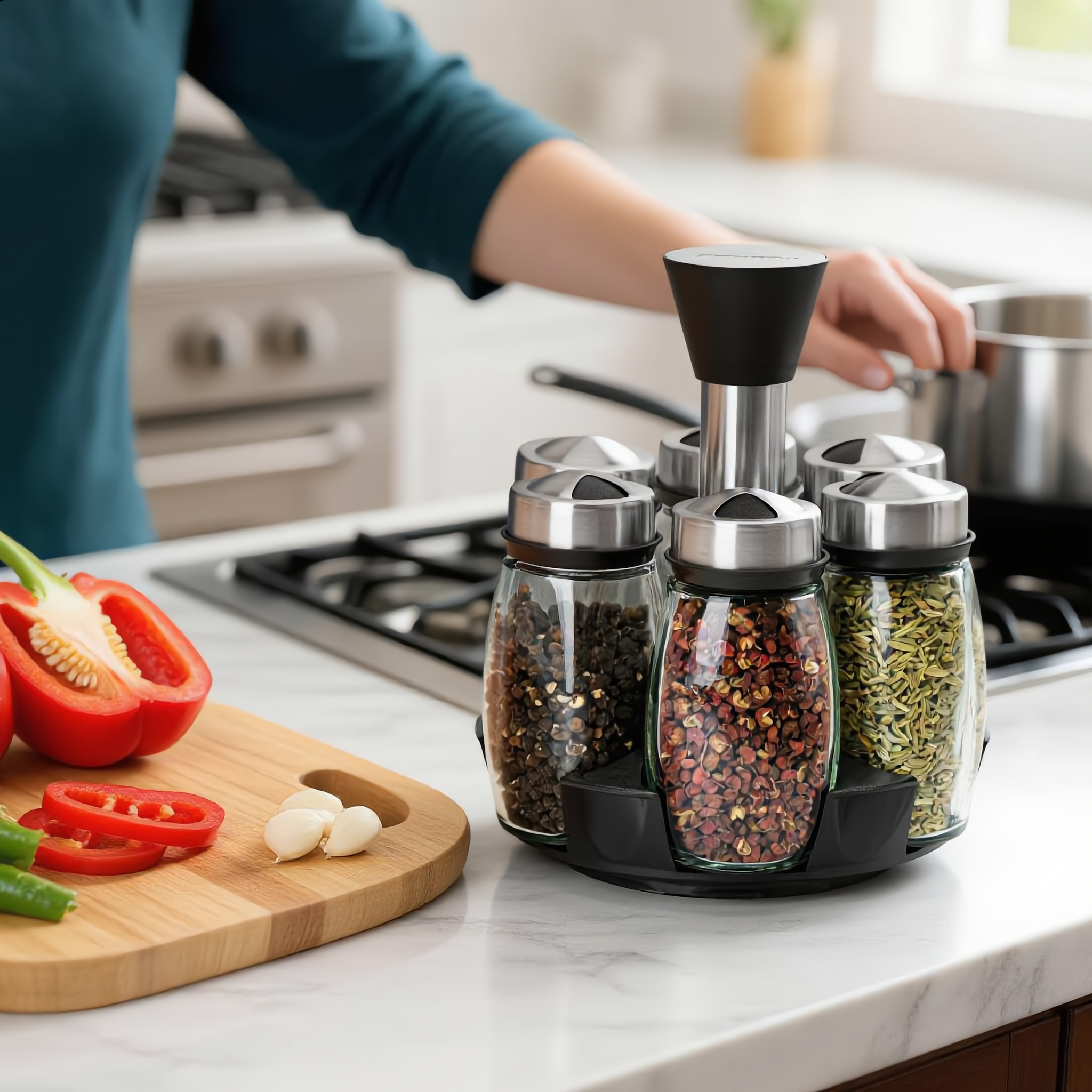 Fissman 7-Piece Spice Storage Condiment Jars With Lid And Stand Multicolour