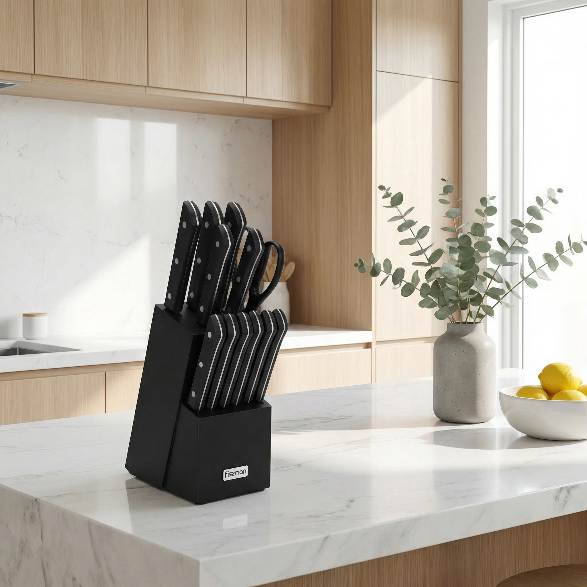 Fissman 13-Piece Knife Set Yasumoto with Wooden Block X30Cr13 Steel