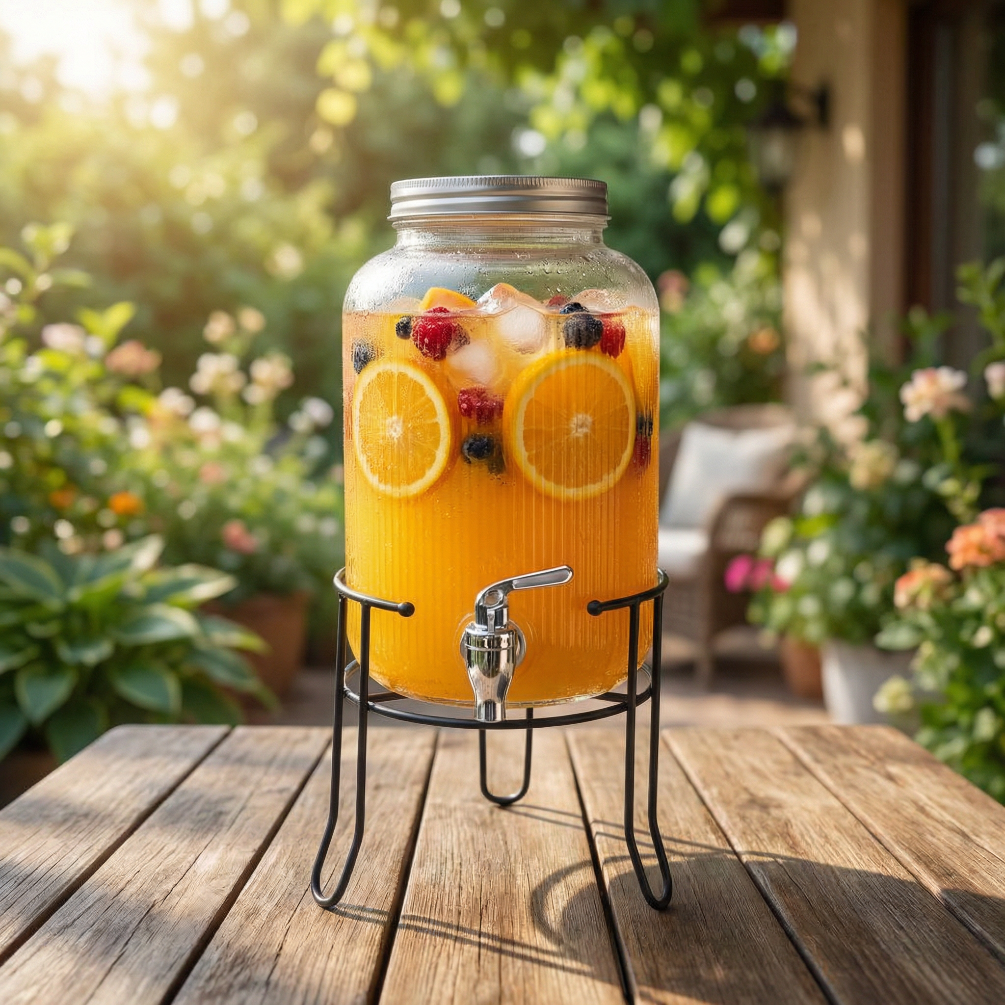 Fissman Beverage Dispenser 3.9LTR With Stand Glass