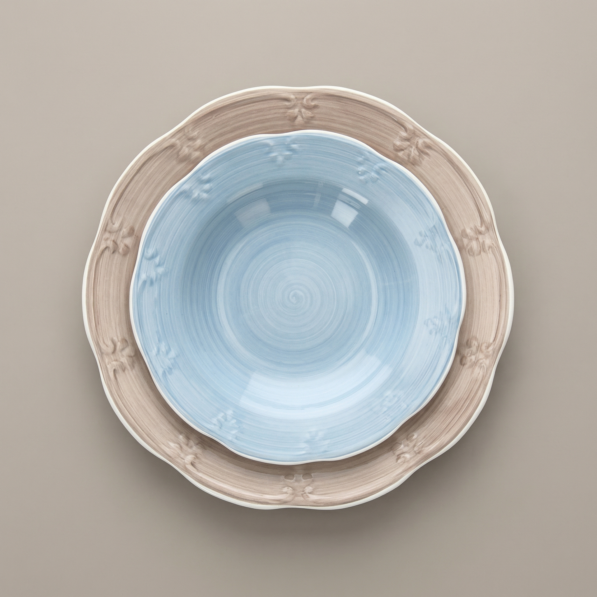Plate Tognana Shabby Chic Porcelain Soup Plate - Soup Plate/Dessert Plate/Dinner Plate  – 21/23/27 cm (Light Blue/Beige)
