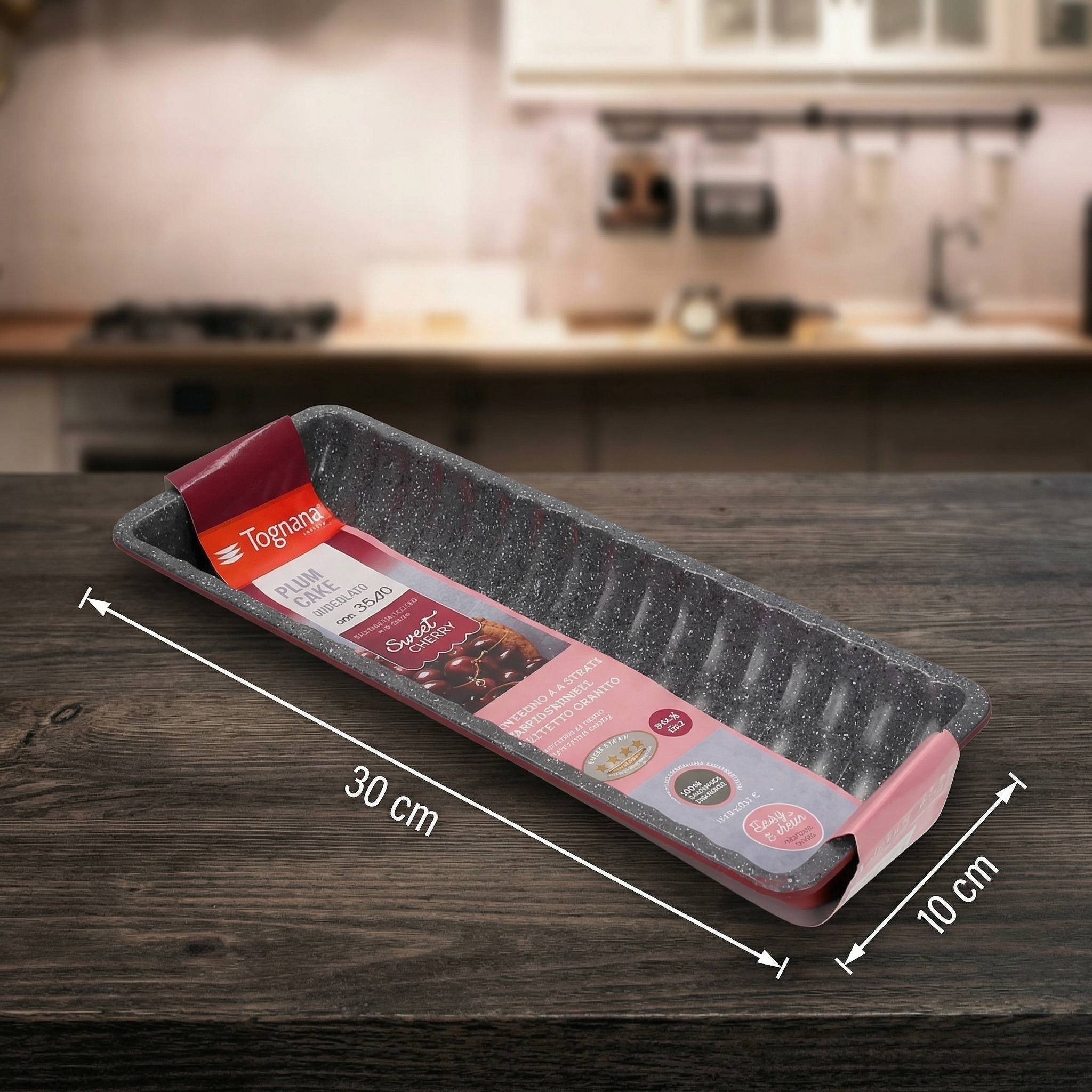Tognana Sweet Cherry Wavy Non-Stick 30cm Plum Cake Mould - cherry & Grey Loaf Pan