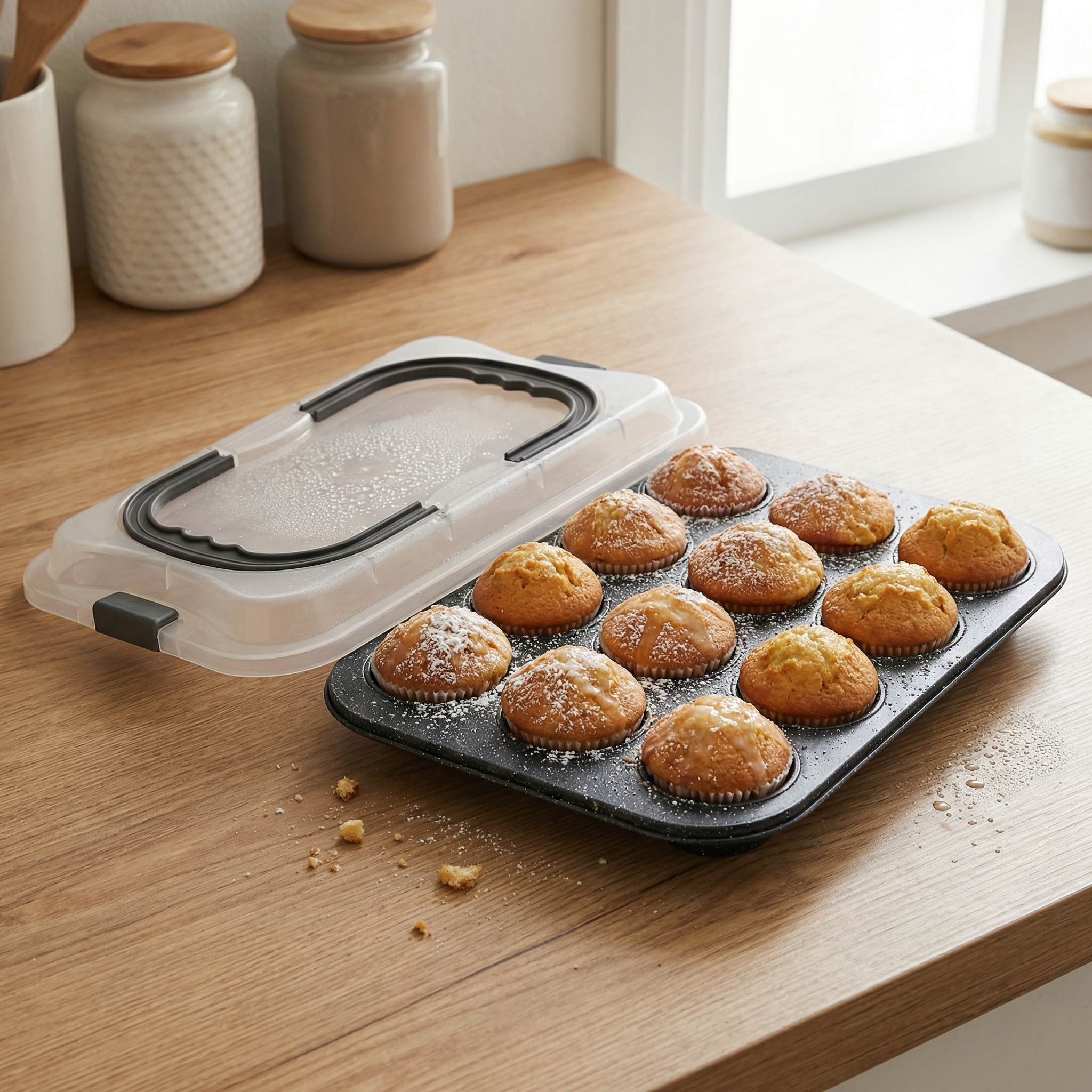 Tognana Sweet cherry 12-Cup Muffin Tray with Transport Lid – Cherry & Grey (38 x 26 x 5.5 cm)