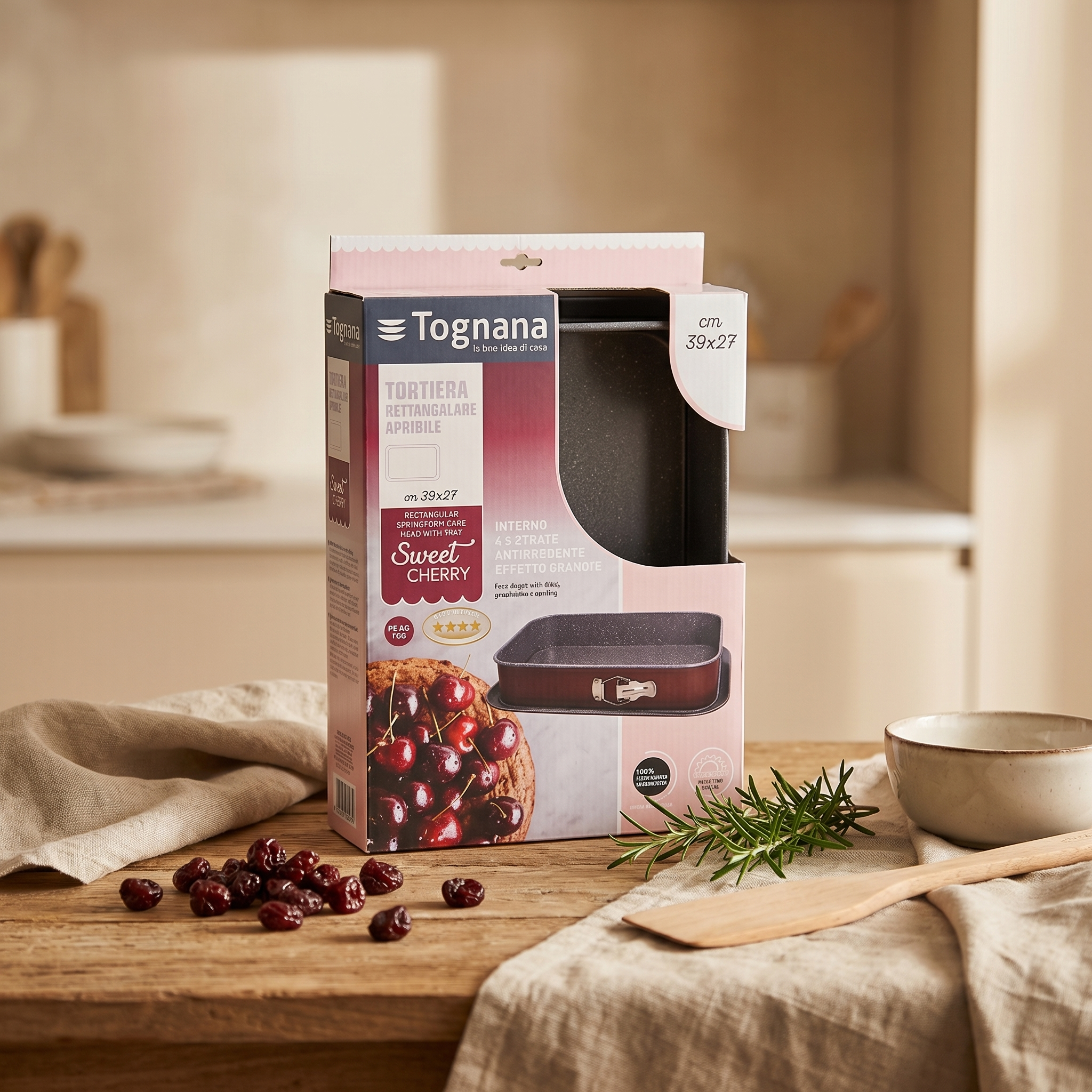Tognana Sweet Cherry rectangular springform pan maroon and grey 35x23cm, Gift box