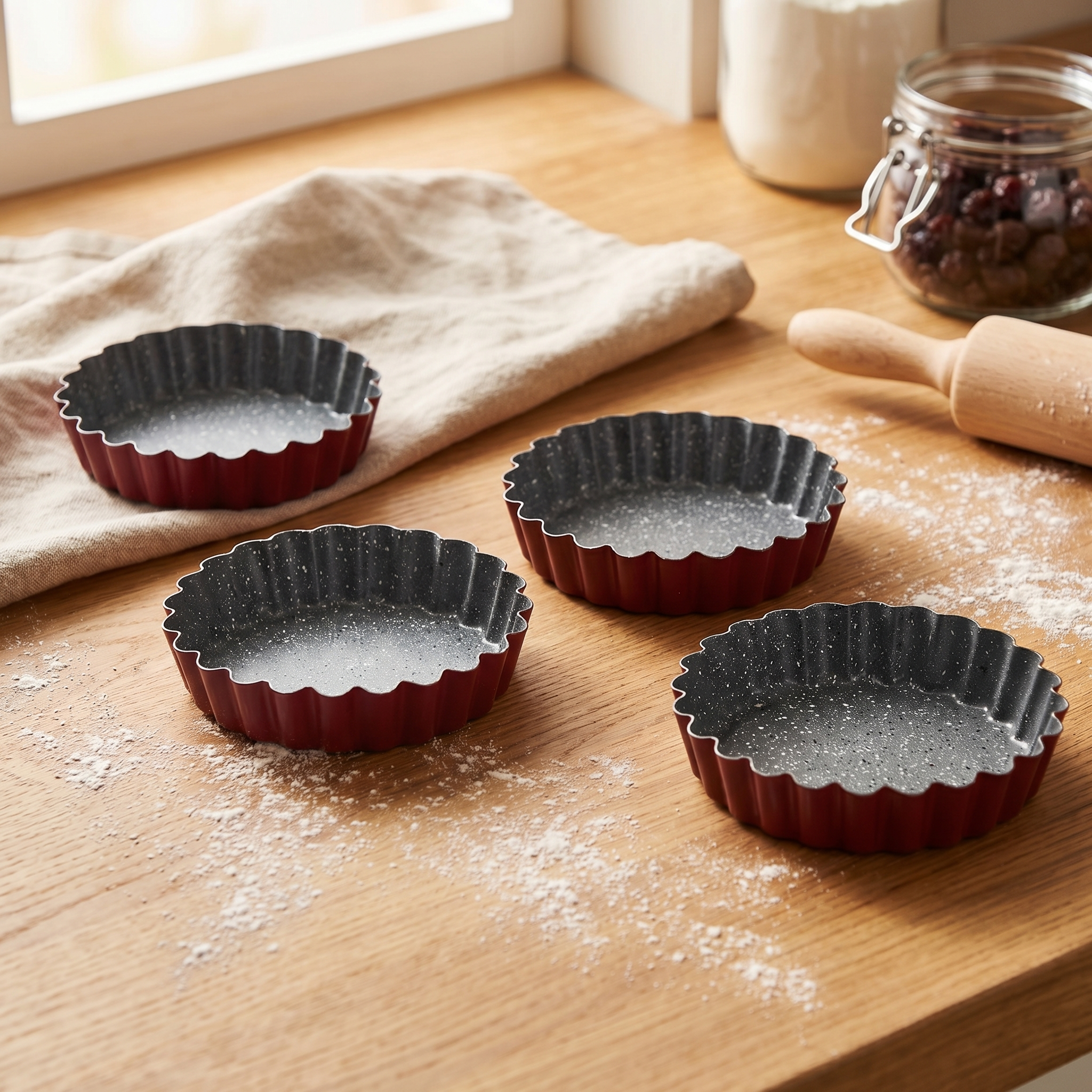 Set of 4 Tognana Sweet Cherry mini tart moulds 12cm maroon