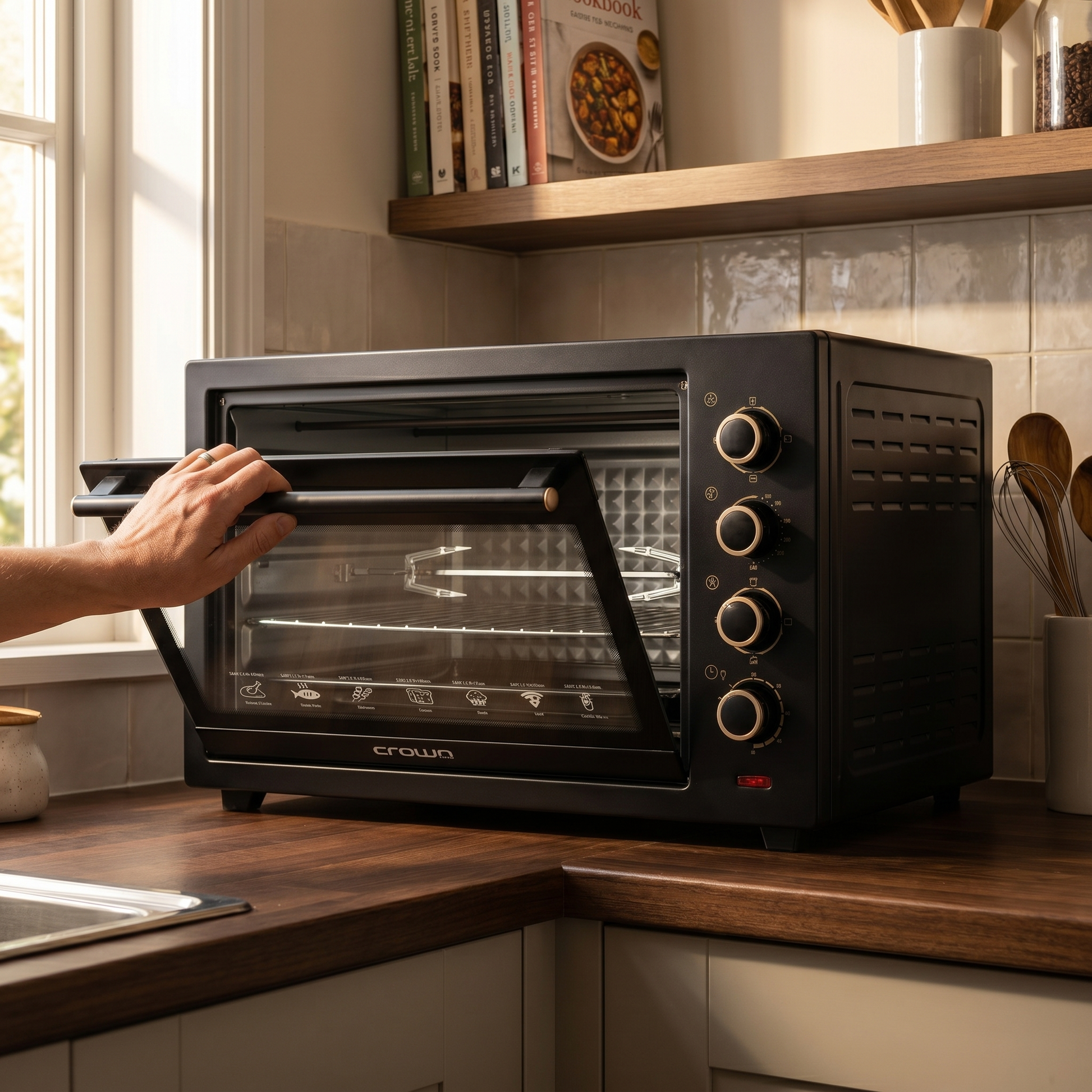 The Crownline EO-438 sitting on a kitchen counter during a family meal prep.
