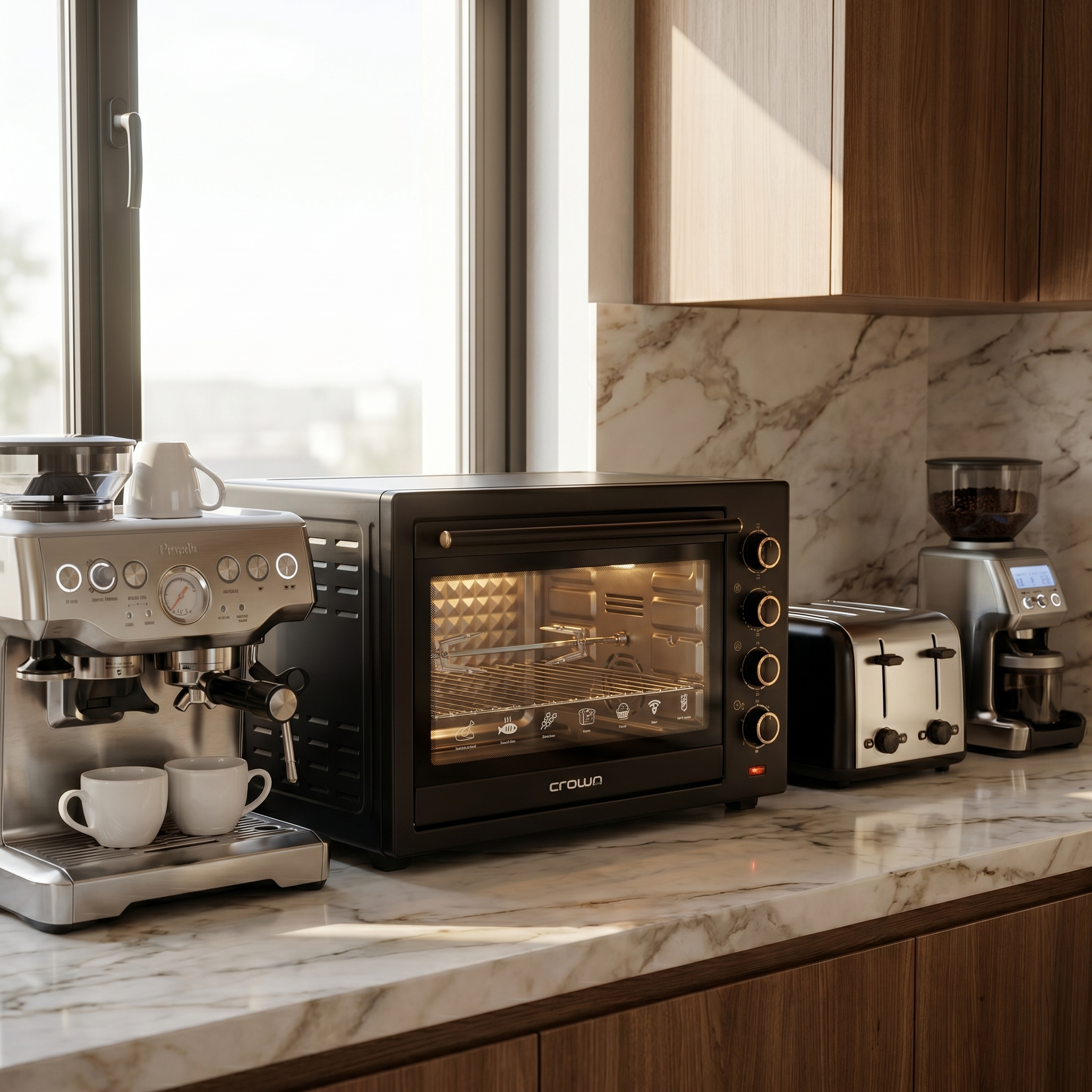 The Crownline EO-438 sitting on a kitchen counter during a family meal prep.