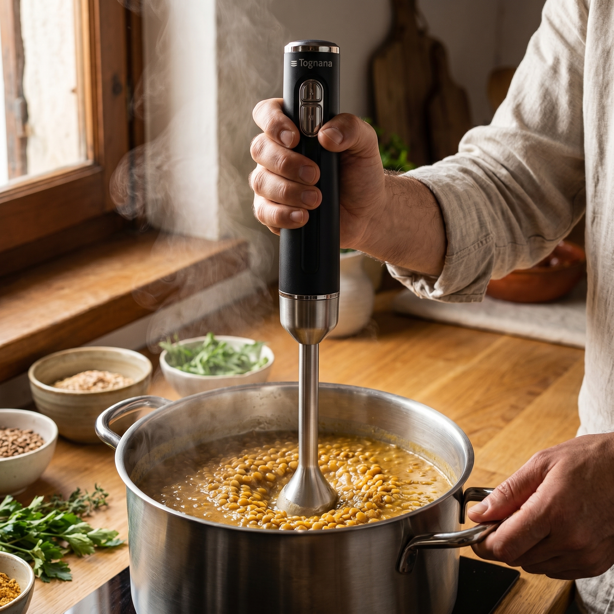 tognana-Portable-Hand-Blender-Pureeing-Soup-in-a-Pot