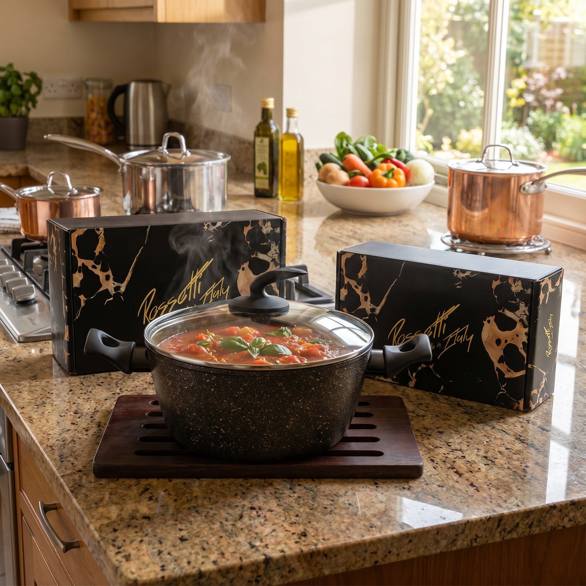 Rossetti Black and Gold Casserole with Pyrex Lid - 20cm / 24cm