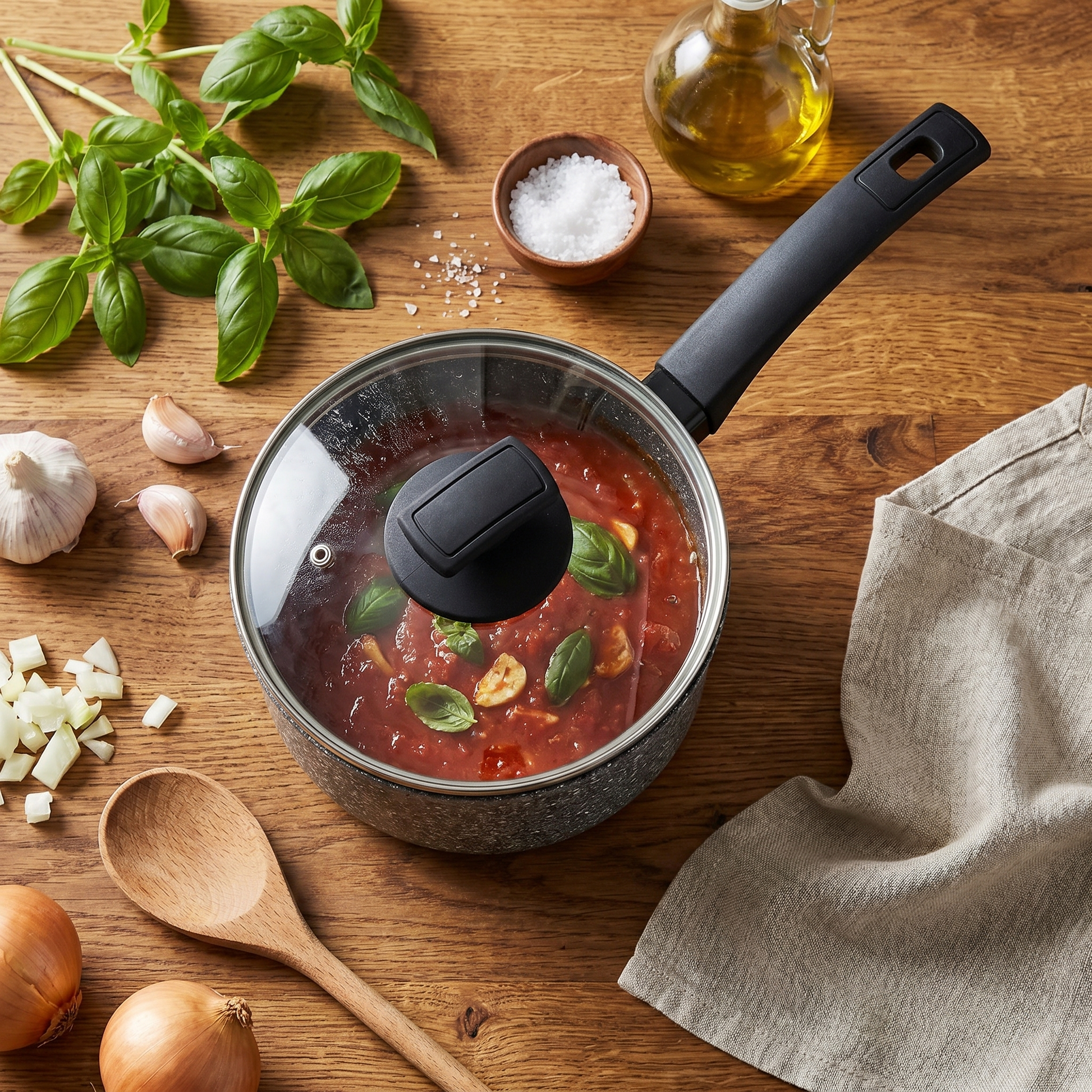 Rossetti Elementi Natura 20cm Saucepan with stone-effect interior and glass lid.
