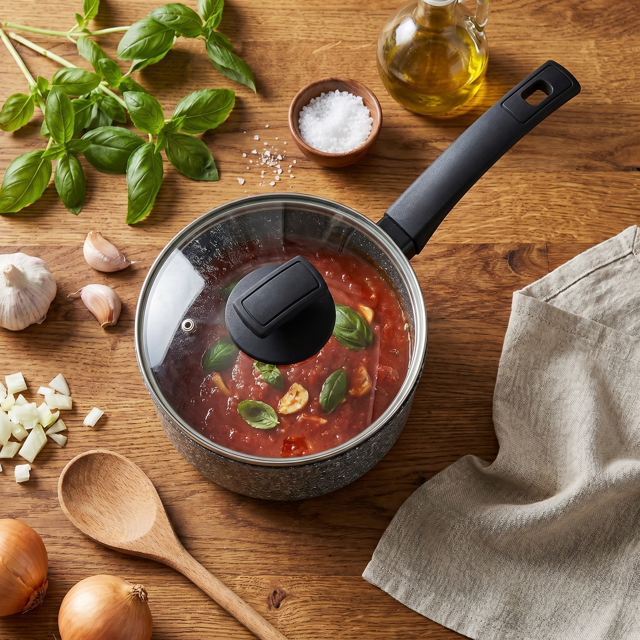 Rossetti Elementi Natura 20cm Saucepan with stone-effect interior and glass lid.
