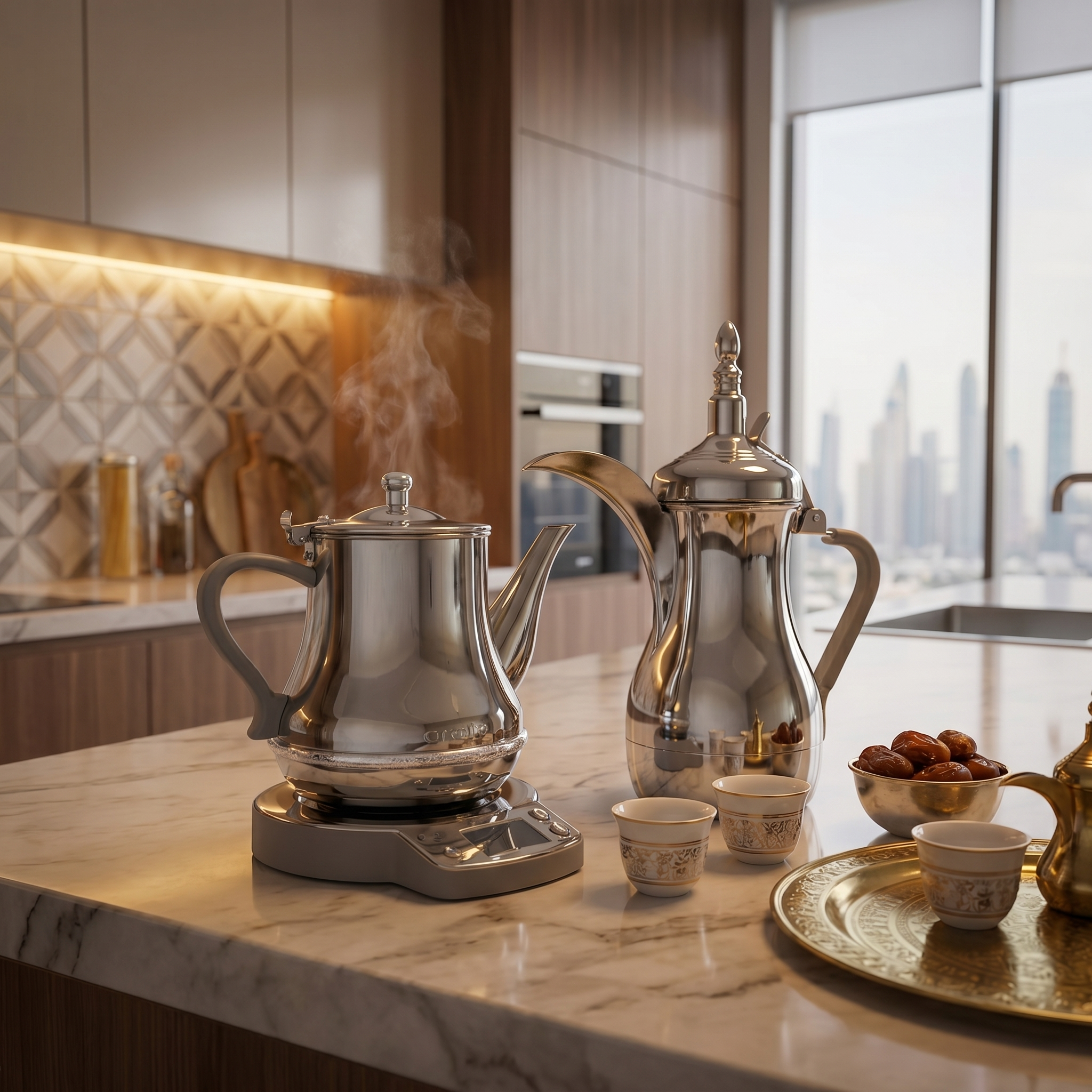 Serving fresh Karak and Arabic coffee from the DUO-252 in a modern UAE home.