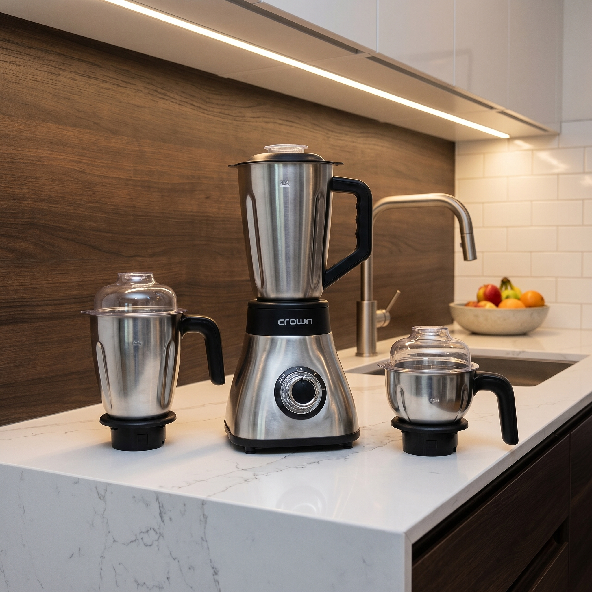 Crownline BL-295 3-in-1 Stainless Steel Blender Set - 1.5L Glass Jar