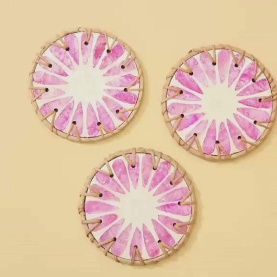 Load video: Touche Deco Mother of Pearl Coasters - set of 3