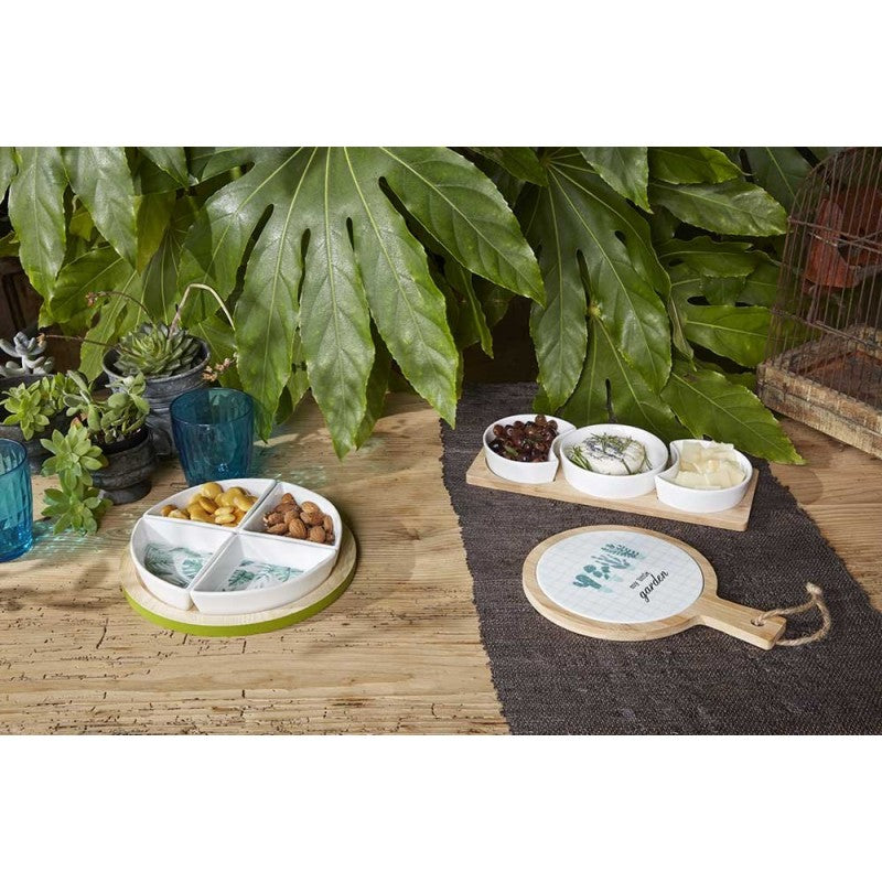 Tognana Tropical-Inspired Porcelain Tapas Set – 4 Premium Bowls with 22 cm Wooden Serving Tray | Elegant, Durable & Restaurant-Grade Serveware