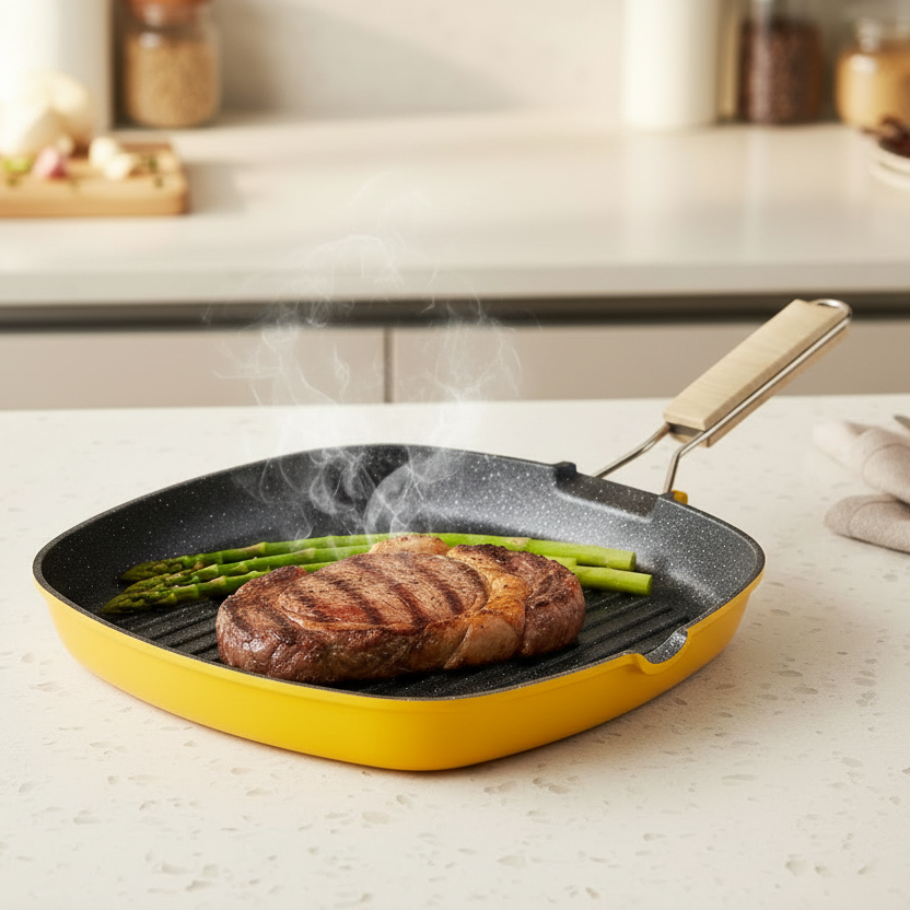 Tognana Vintage Line Square Grill Pan with Foldable Handle 28x28 cm – Multicolor